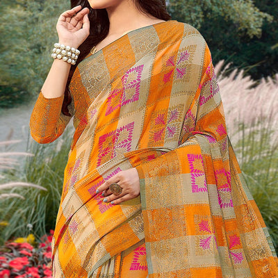 Fantastic Beige - Purple Colored Festive Wear Woven Handloom Silk Saree
