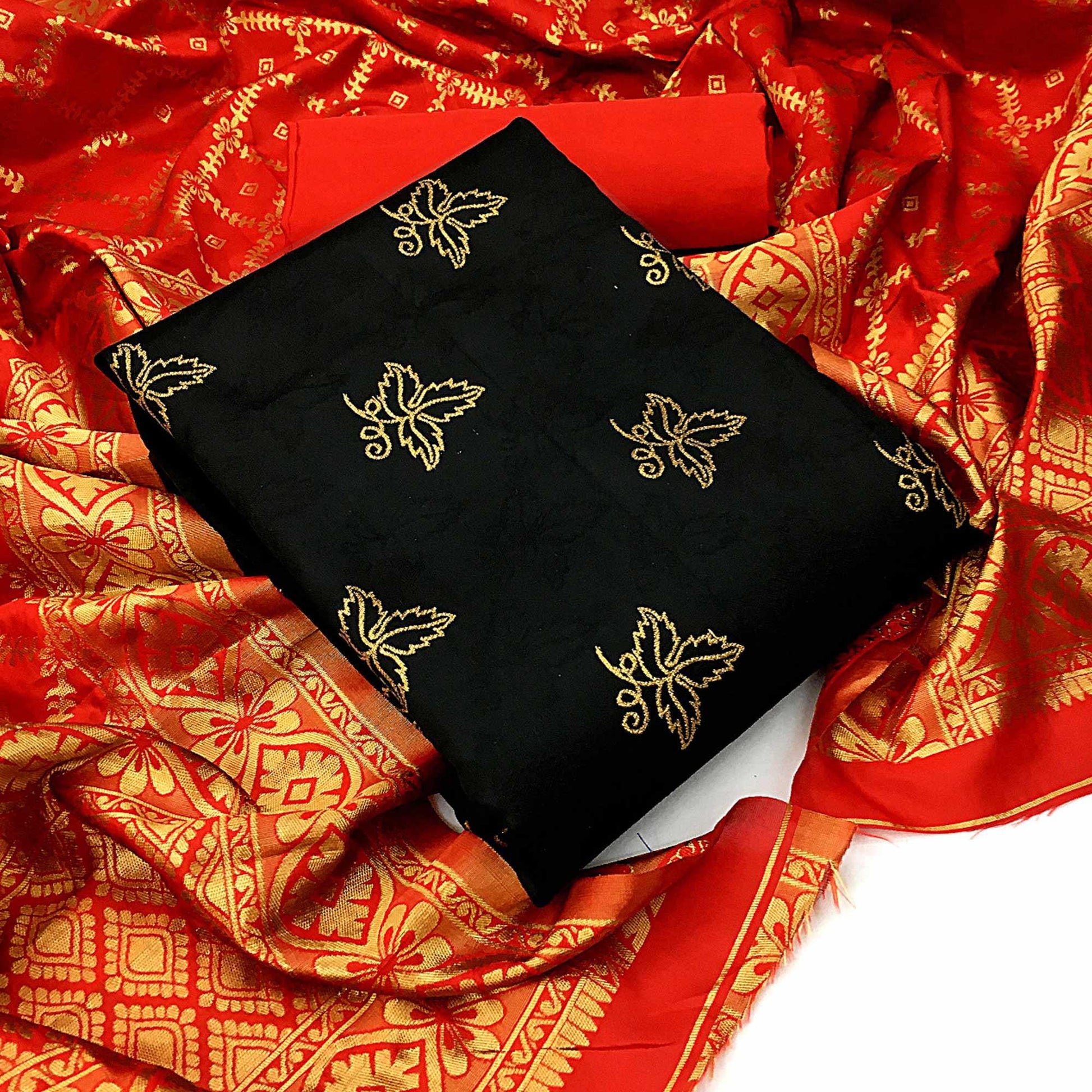 Fantastic Black Colored Casual Wear Woven Banarasi Silk Dress Material