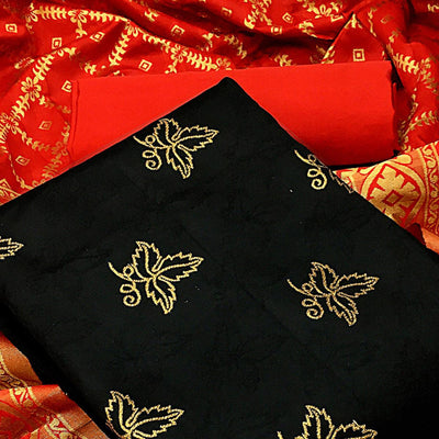 Fantastic Black Colored Casual Wear Woven Banarasi Silk Dress Material