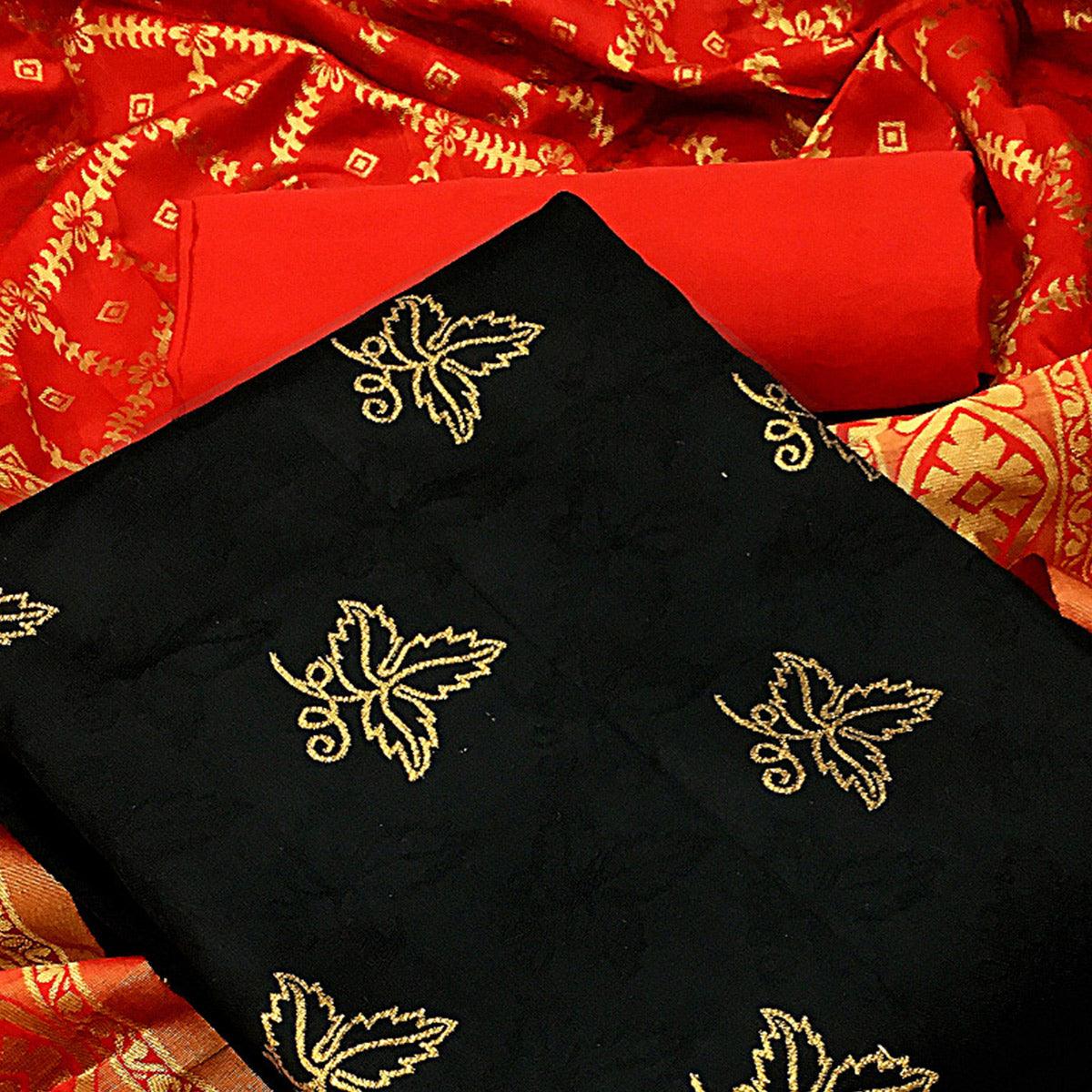 Fantastic Black Colored Casual Wear Woven Banarasi Silk Dress Material