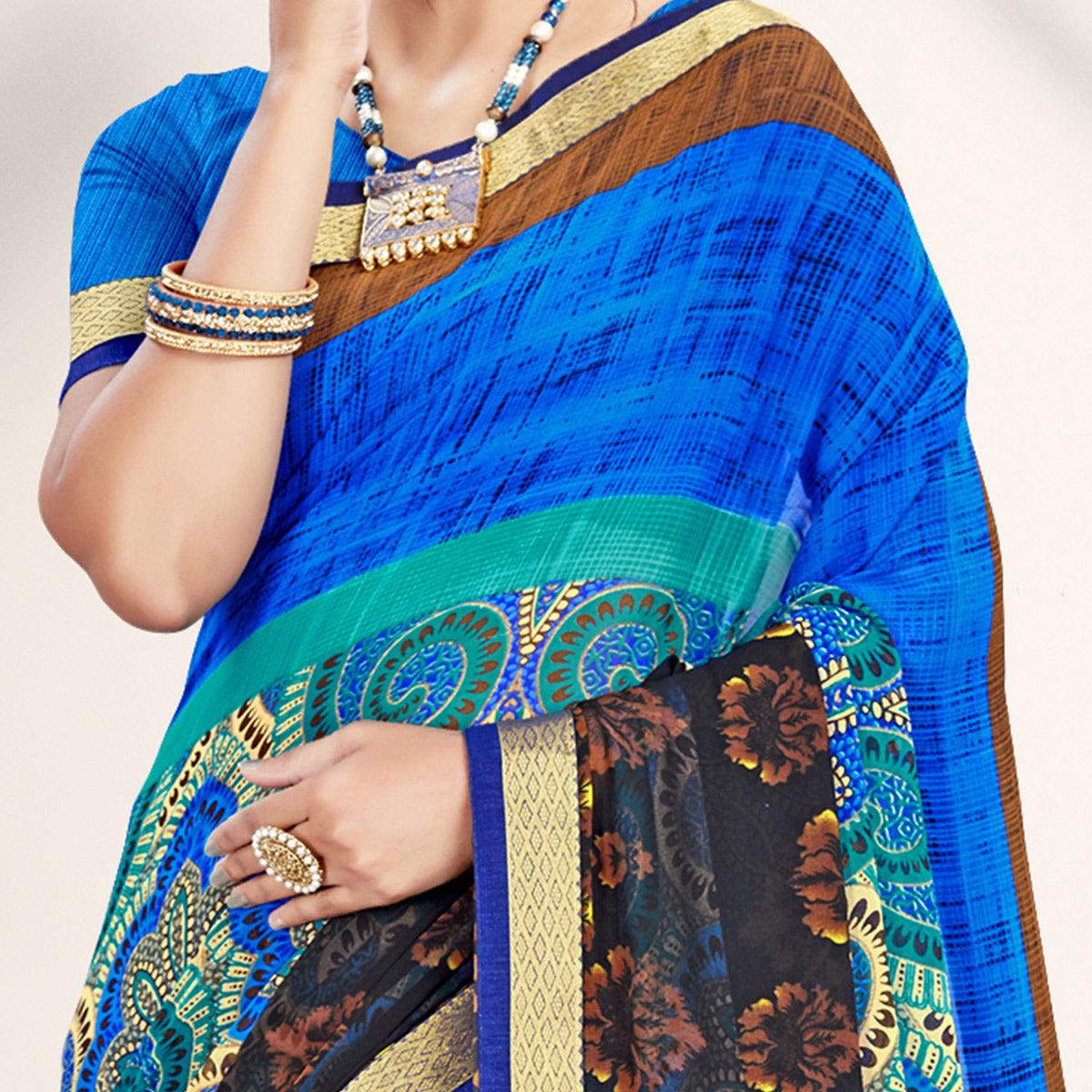 Fantastic Blue Colored Casual Wear Printed Georgette Saree