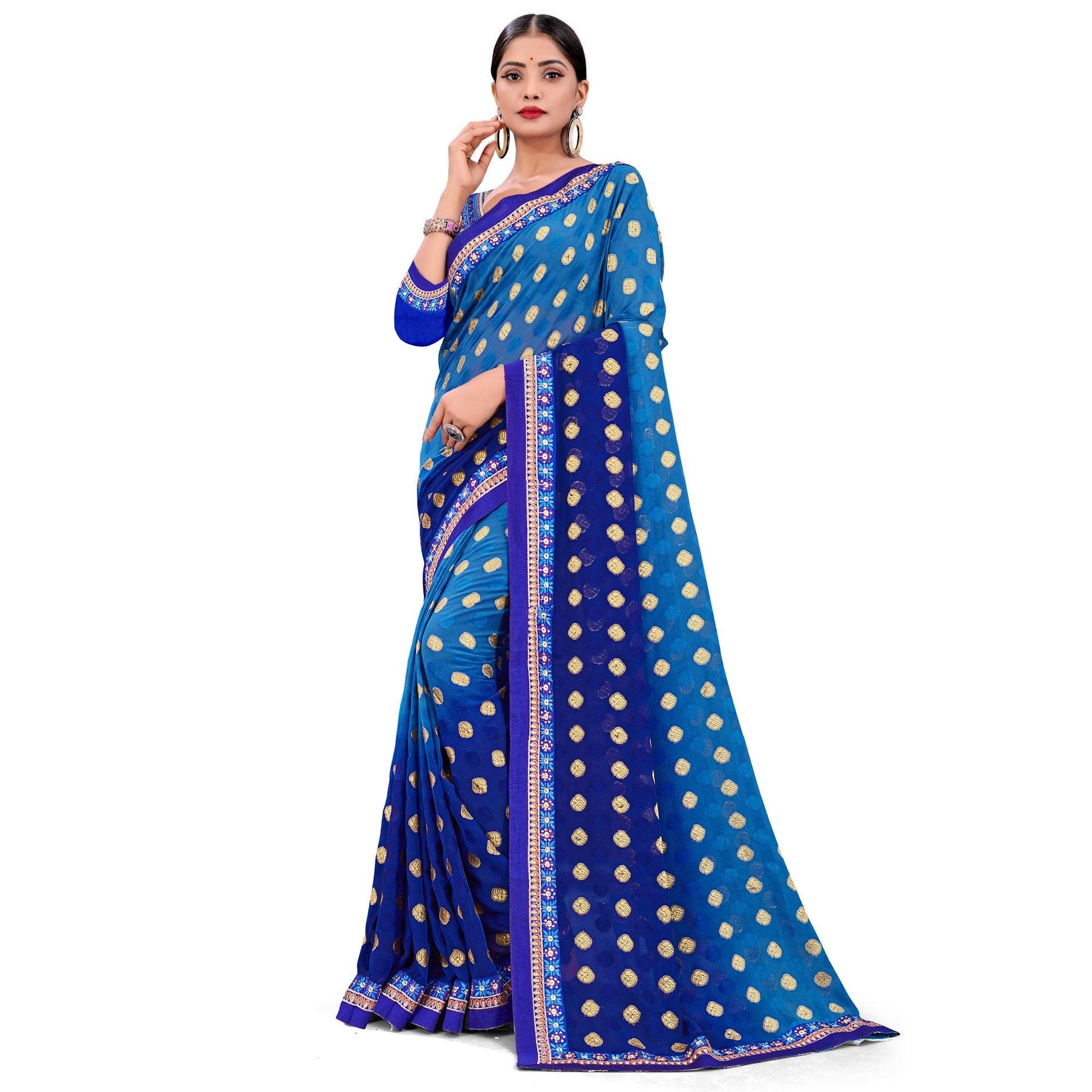 Fantastic Blue Colored Party Wear Georgette Saree