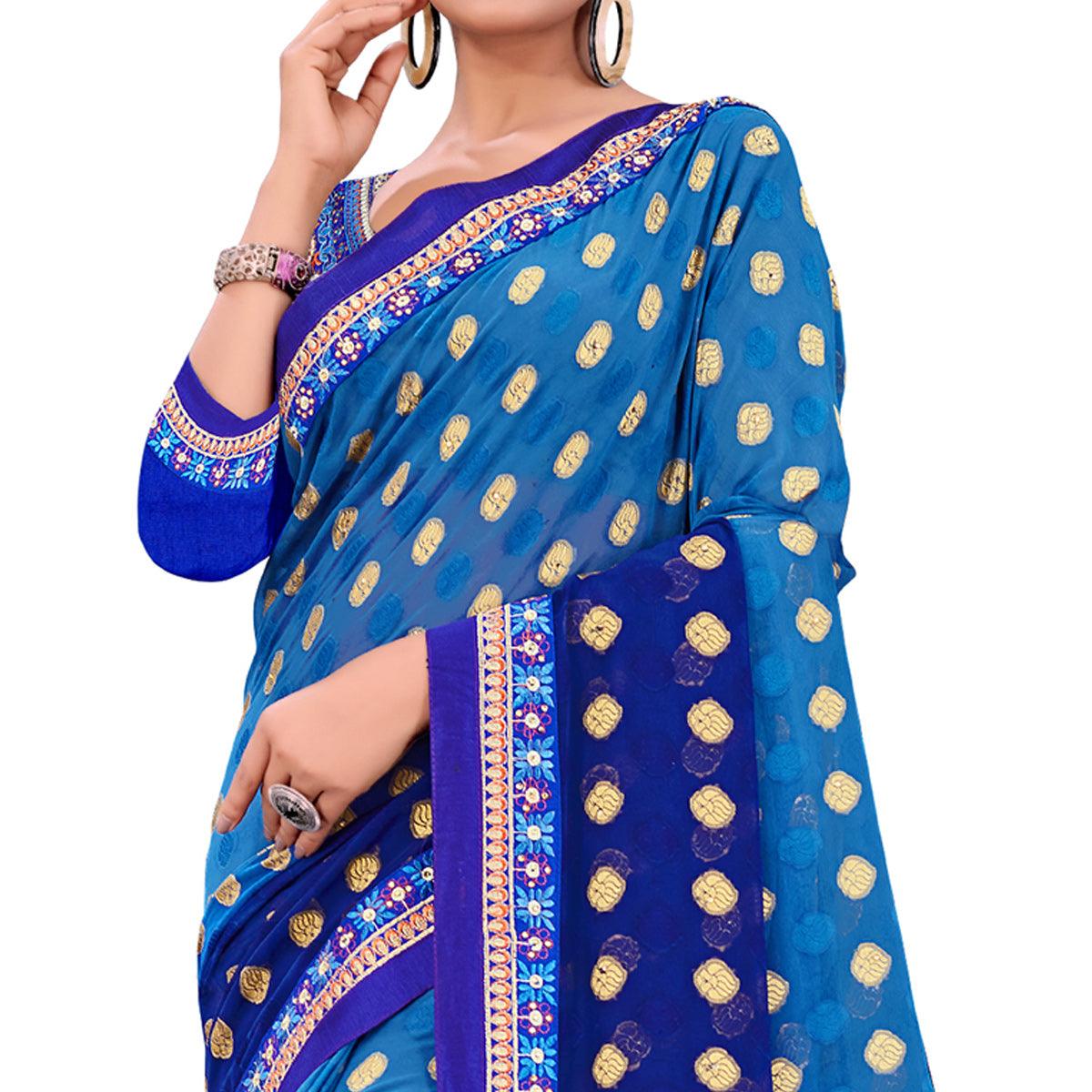 Fantastic Blue Colored Party Wear Georgette Saree