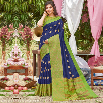 Fantastic Blue Coloured Casual Wear Embroidered Crystal Silk Saree