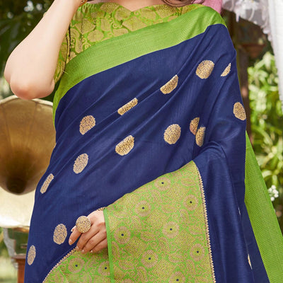 Fantastic Blue Coloured Casual Wear Embroidered Crystal Silk Saree
