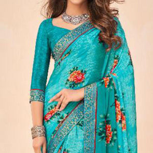 Fantastic Blue Coloured Casual Wear Printed Crepe Saree