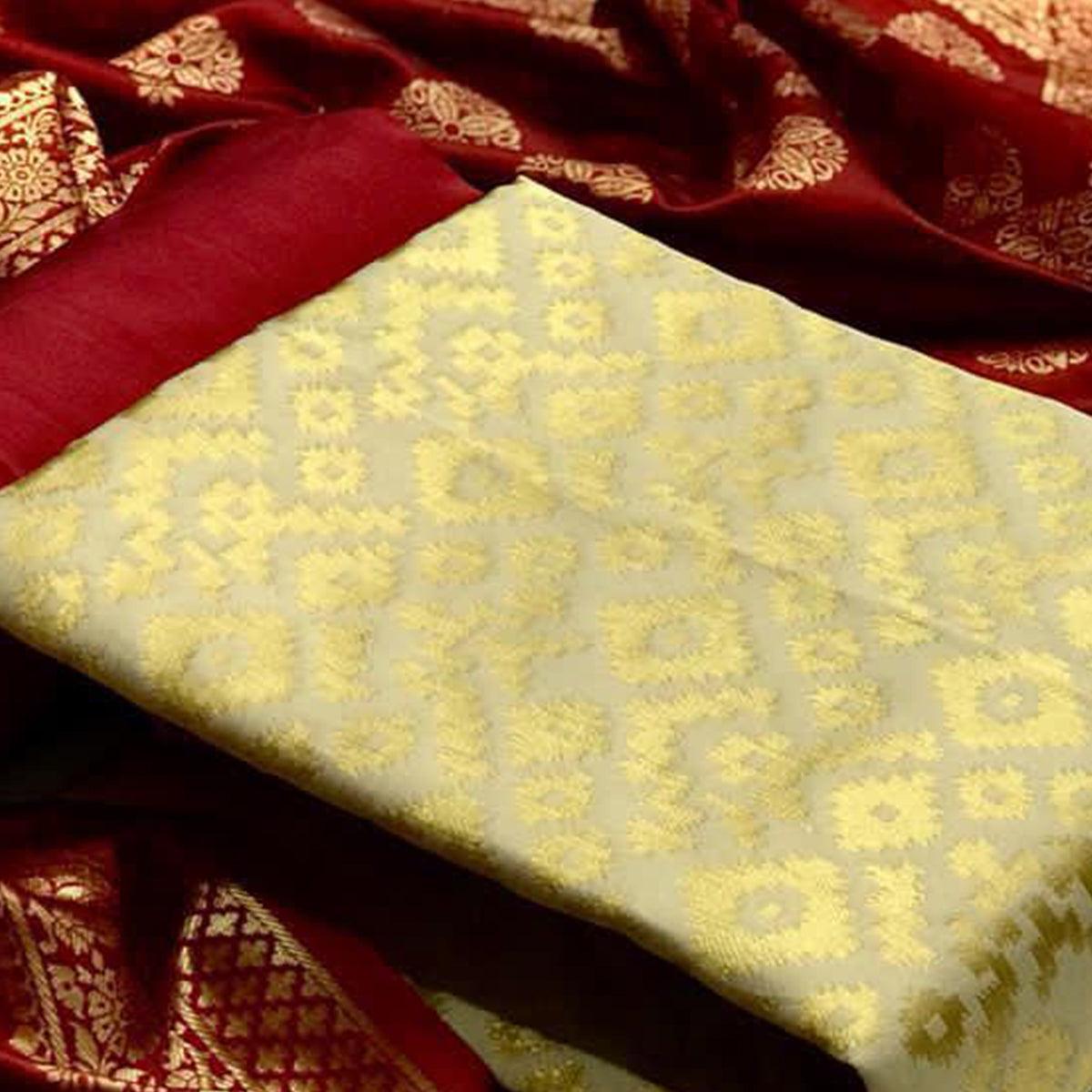 Fantastic Chiku Colored Casual Wear Banarasi Silk Dress Material