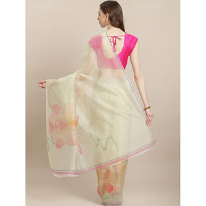 Fantastic Cream Colored Casual Wear Printed Organza Saree
