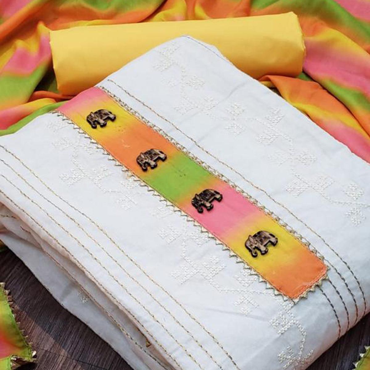 Fantastic Cream - Yellow Colored Casual Wear Embroidered Modal Chanderi Dress Material