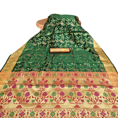 Fantastic Dark Green Colored Festive Wear Woven Silk Saree