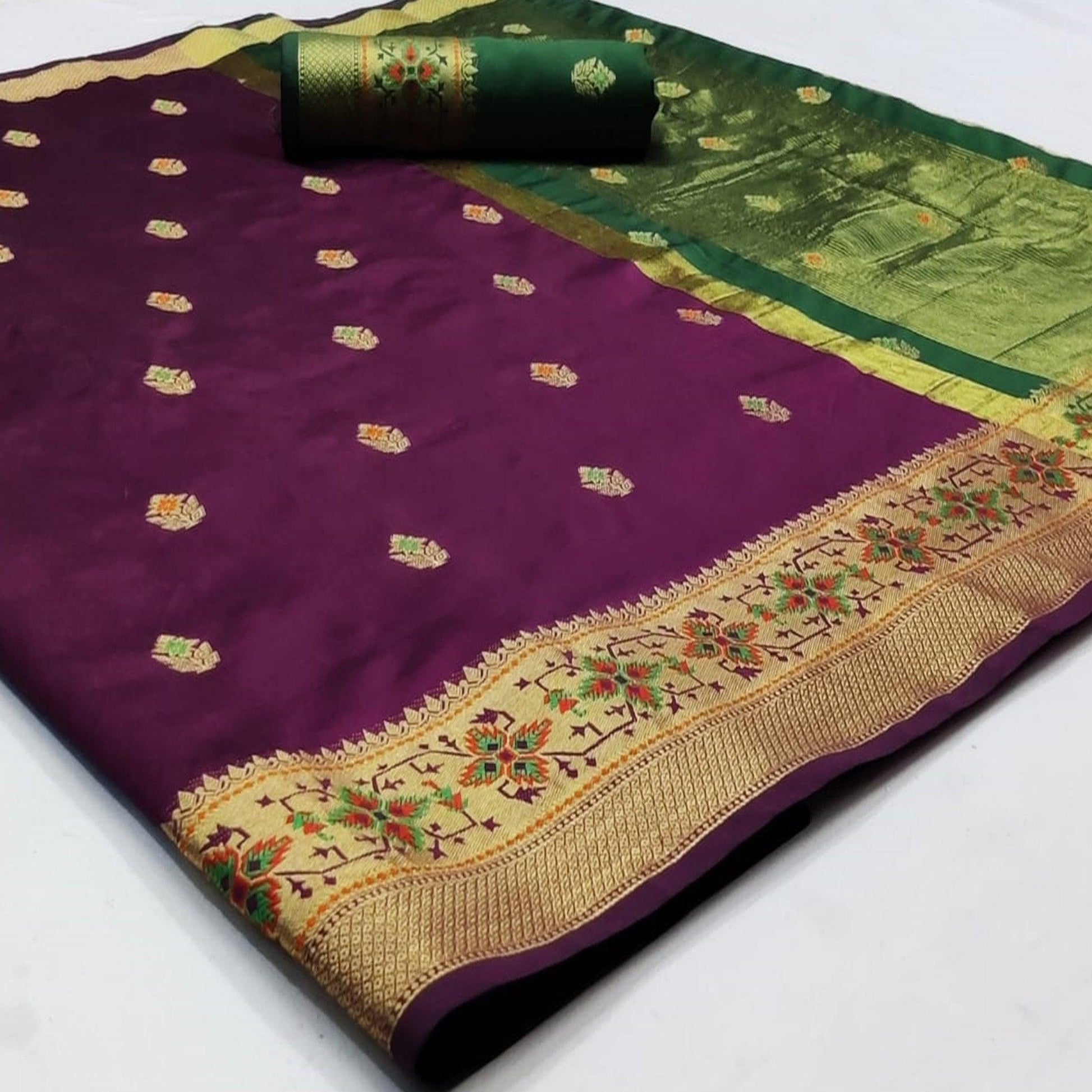 Fantastic Dark Purple Colored Festive Wear Woven Silk Saree