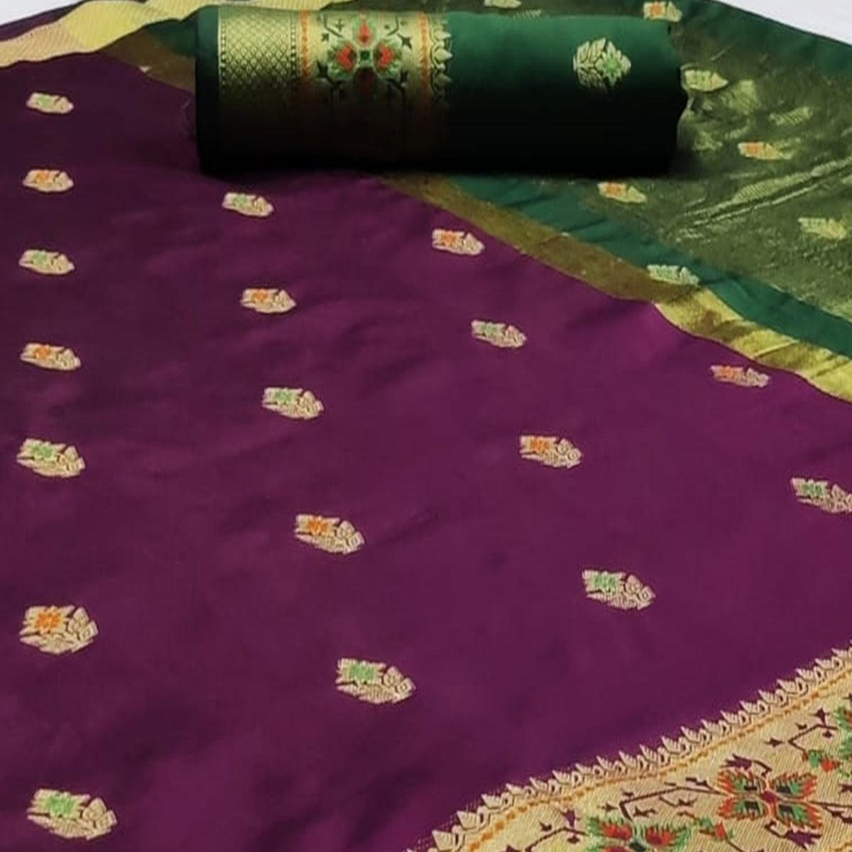 Fantastic Dark Purple Colored Festive Wear Woven Silk Saree