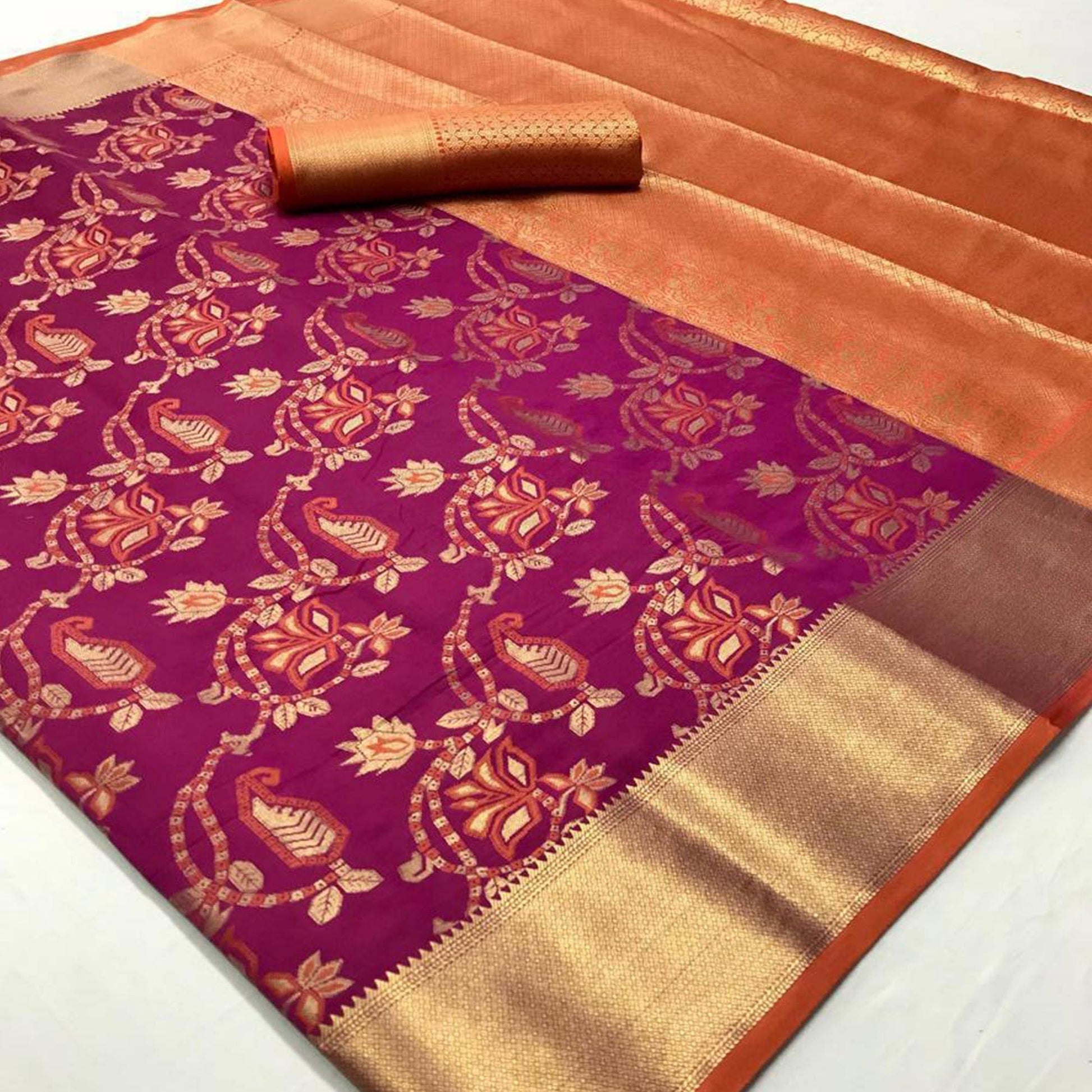 Fantastic Deep Magenta Pink Colored Festive Wear Woven Silk Saree