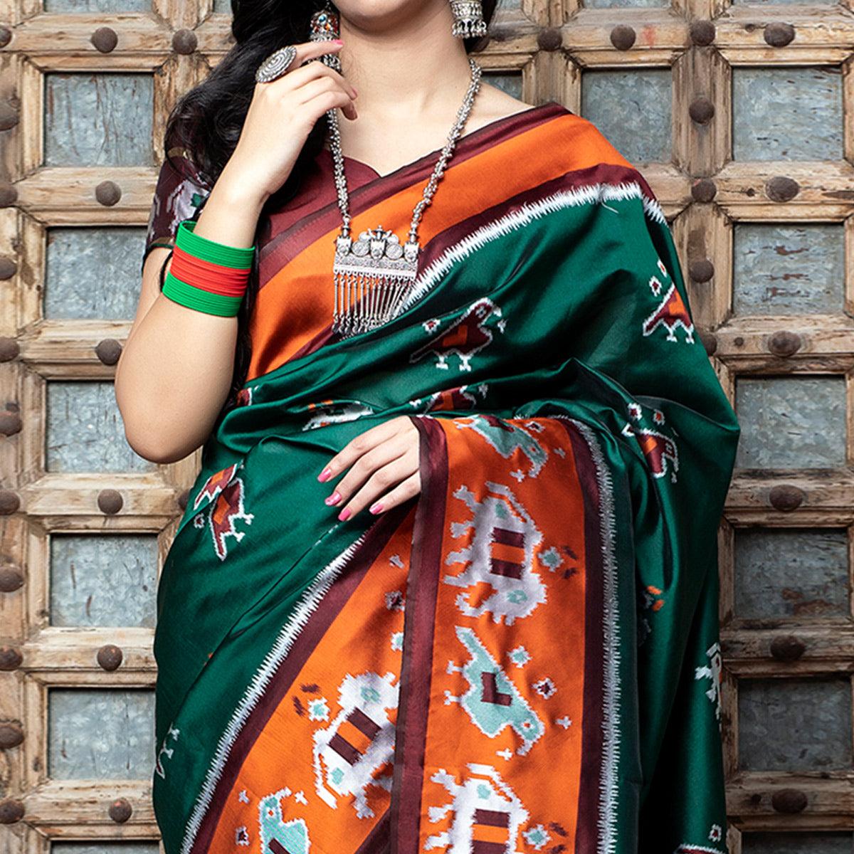 Fantastic Green Colored Festive Wear Woven Patola Silk Saree