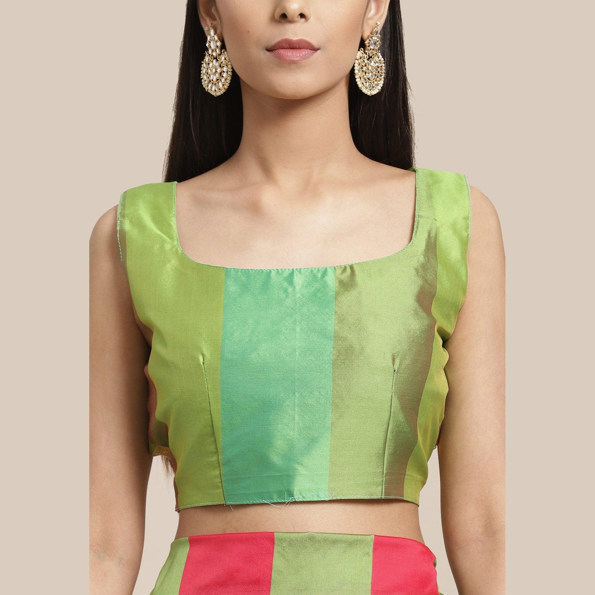 Fantastic Green-Pink Colored Festive Wear Woven Silk Blend Saree