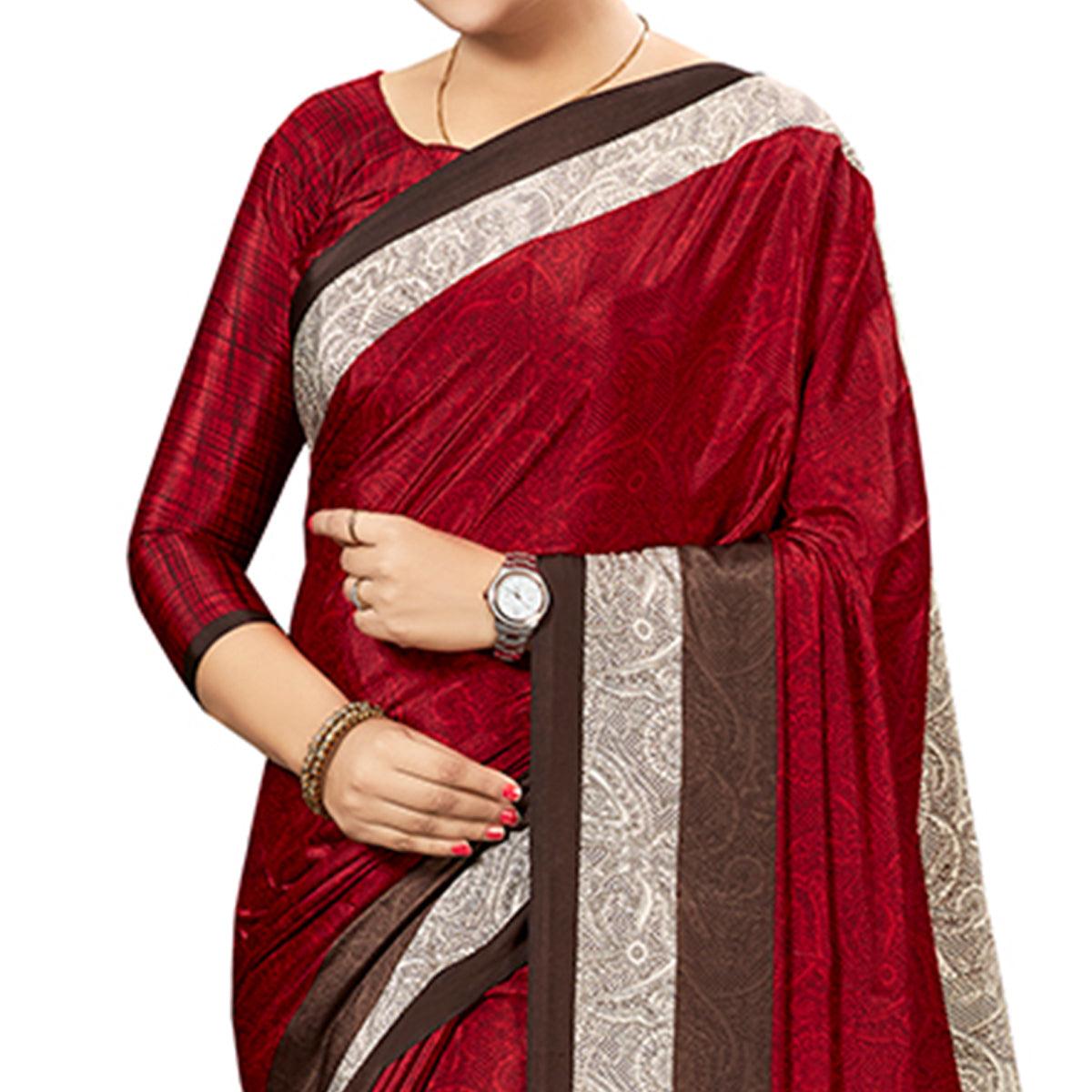Fantastic Maroon Colored Casual Wear Printed Crepe Saree