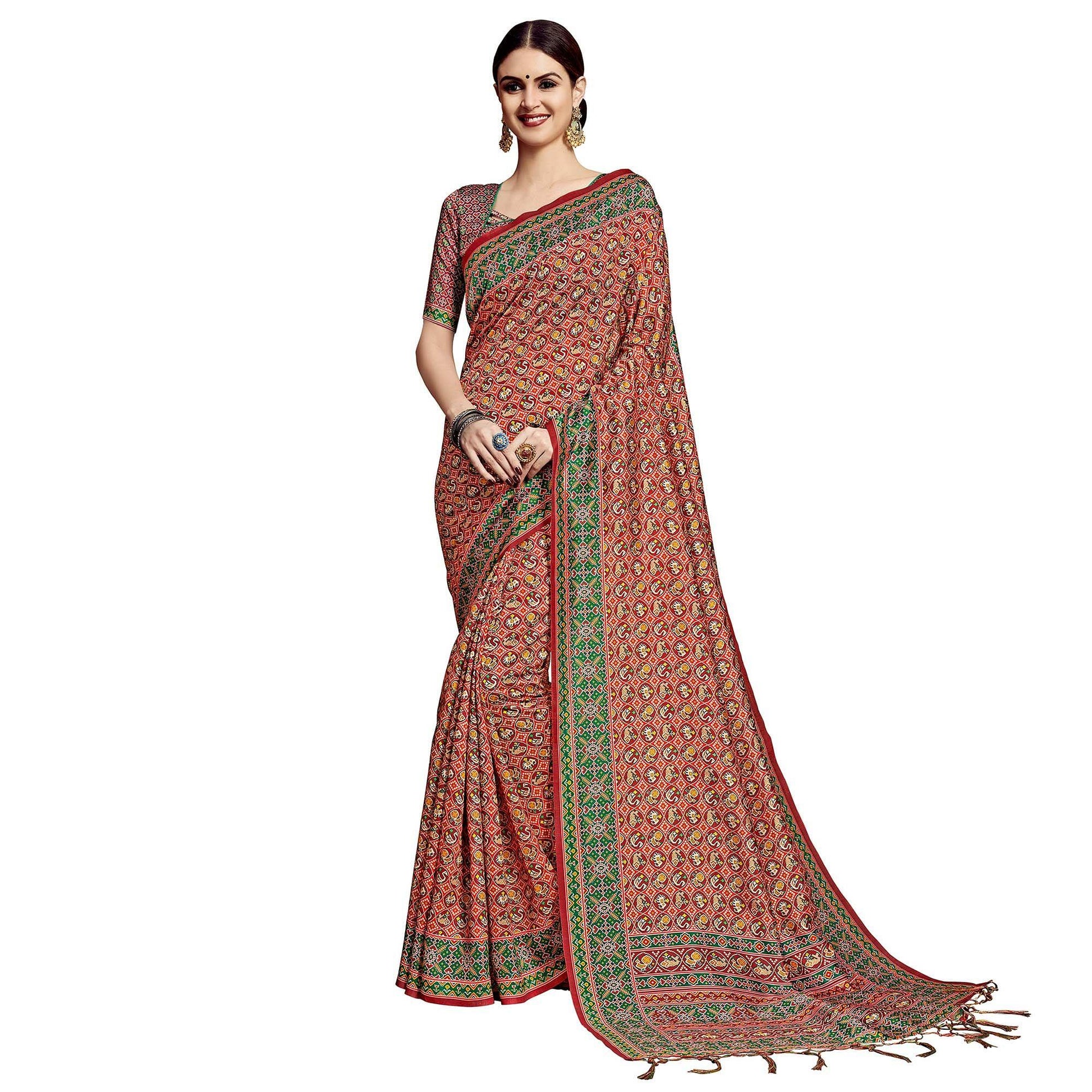 Fantastic Maroon Colored Festive Wear Printed Silk Saree