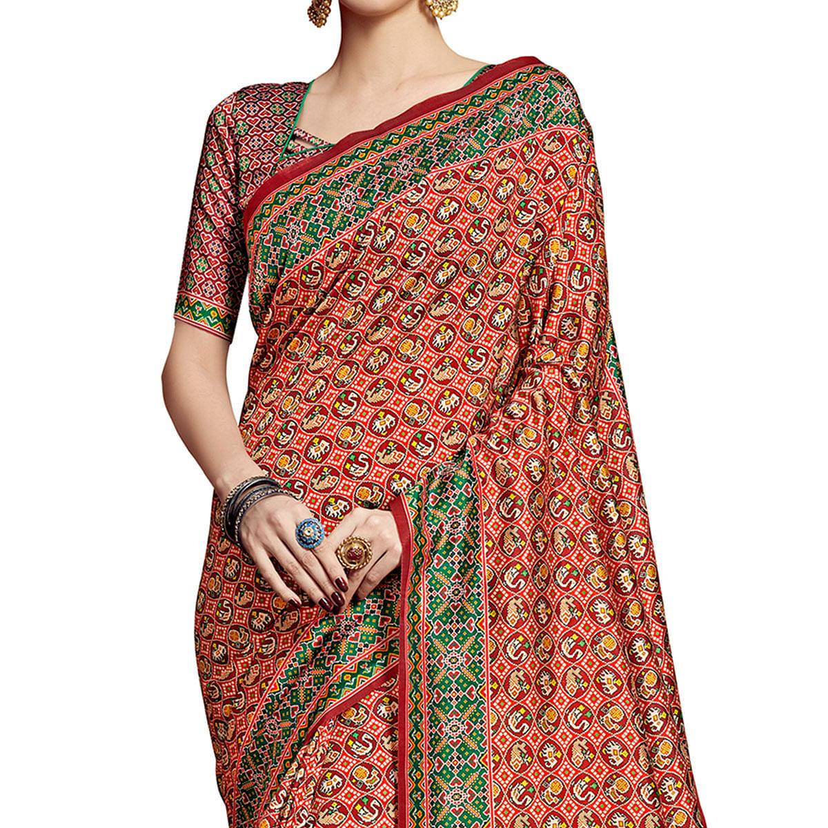 Fantastic Maroon Colored Festive Wear Printed Silk Saree