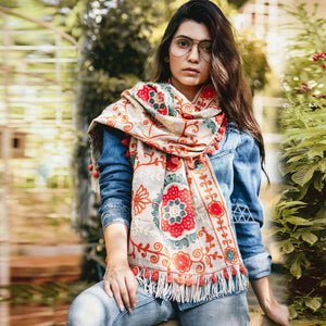 Fantastic Offwhite Colored Embroidered Khadi Muffler Stole