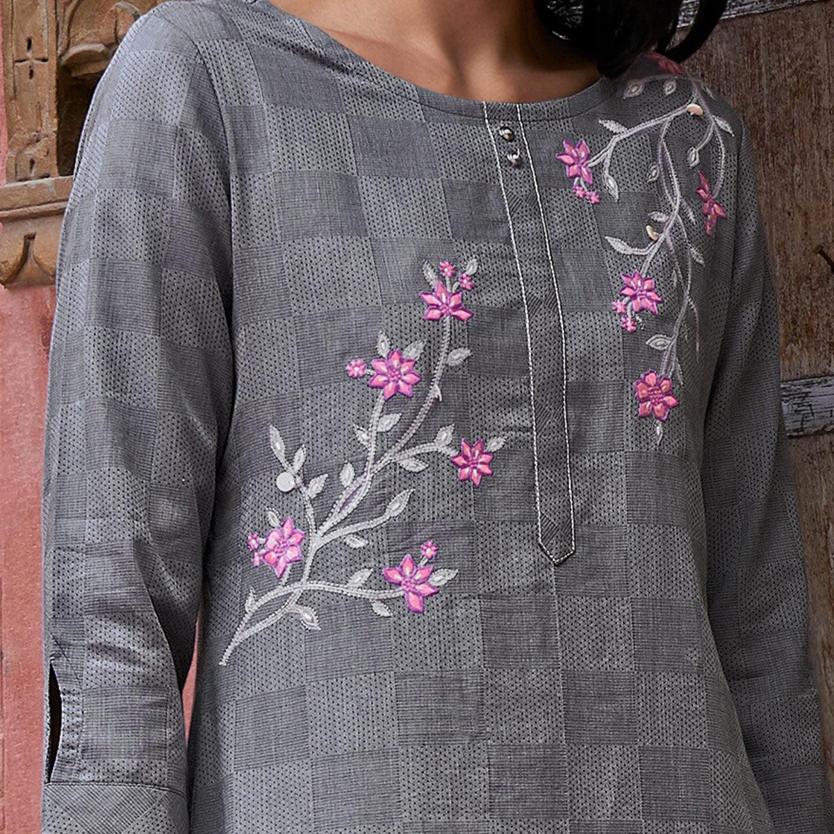 Fantastic Orange Colored Casual Wear Embroidered Pure Cotton Kurti