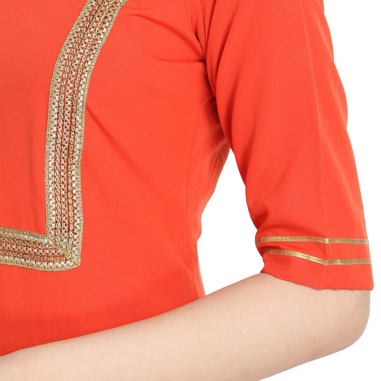Fantastic Orange Colored Casual Wear Straight Crepe Kurti-Palazzo Set