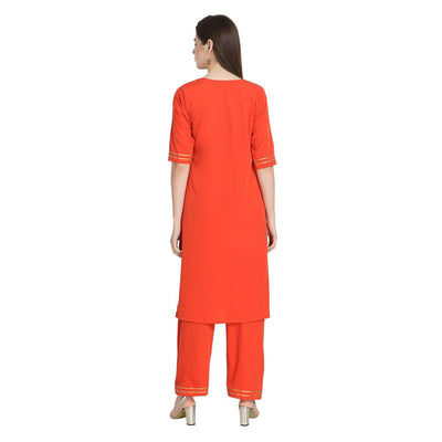 Fantastic Orange Colored Casual Wear Straight Crepe Kurti-Palazzo Set