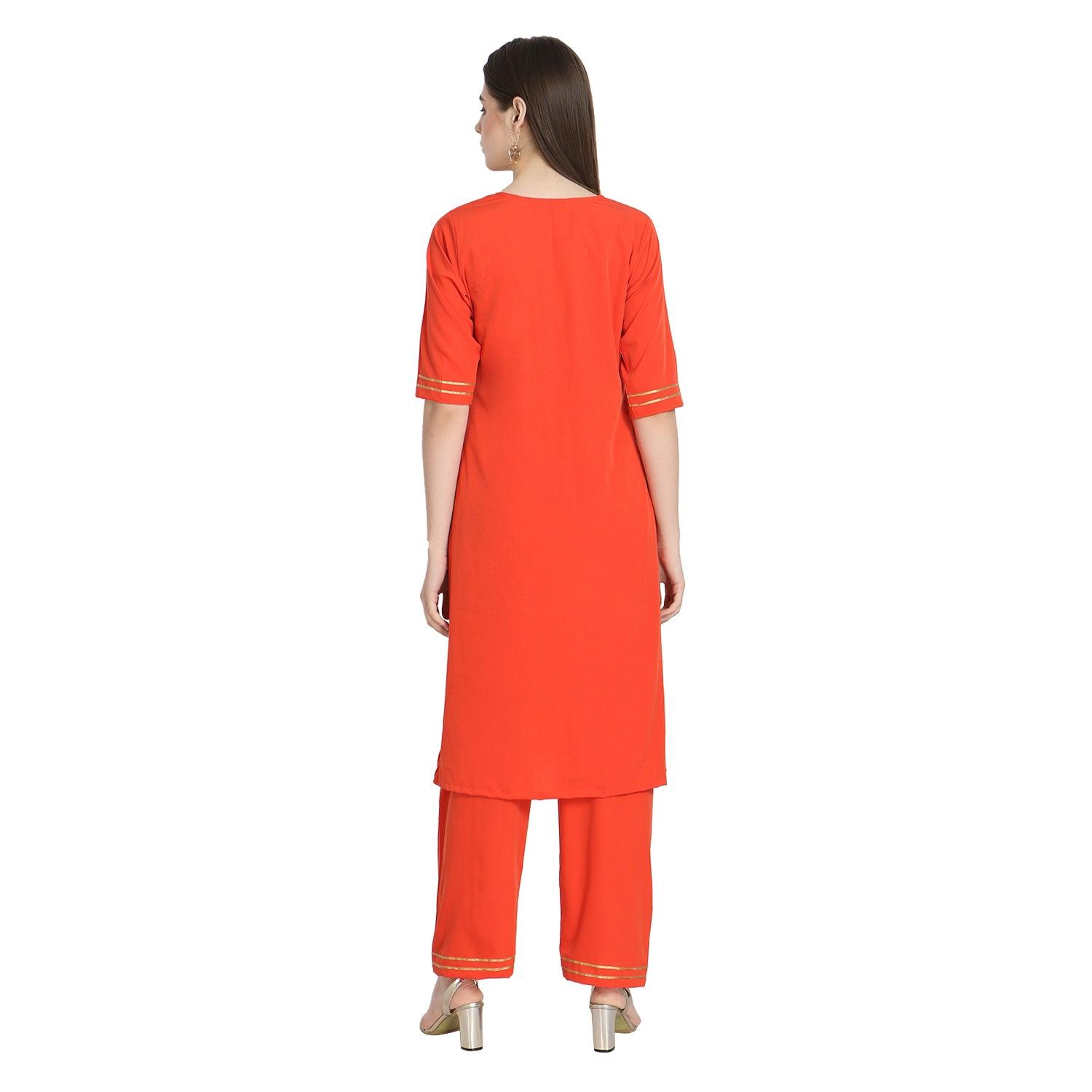 Fantastic Orange Colored Casual Wear Straight Crepe Kurti-Palazzo Set
