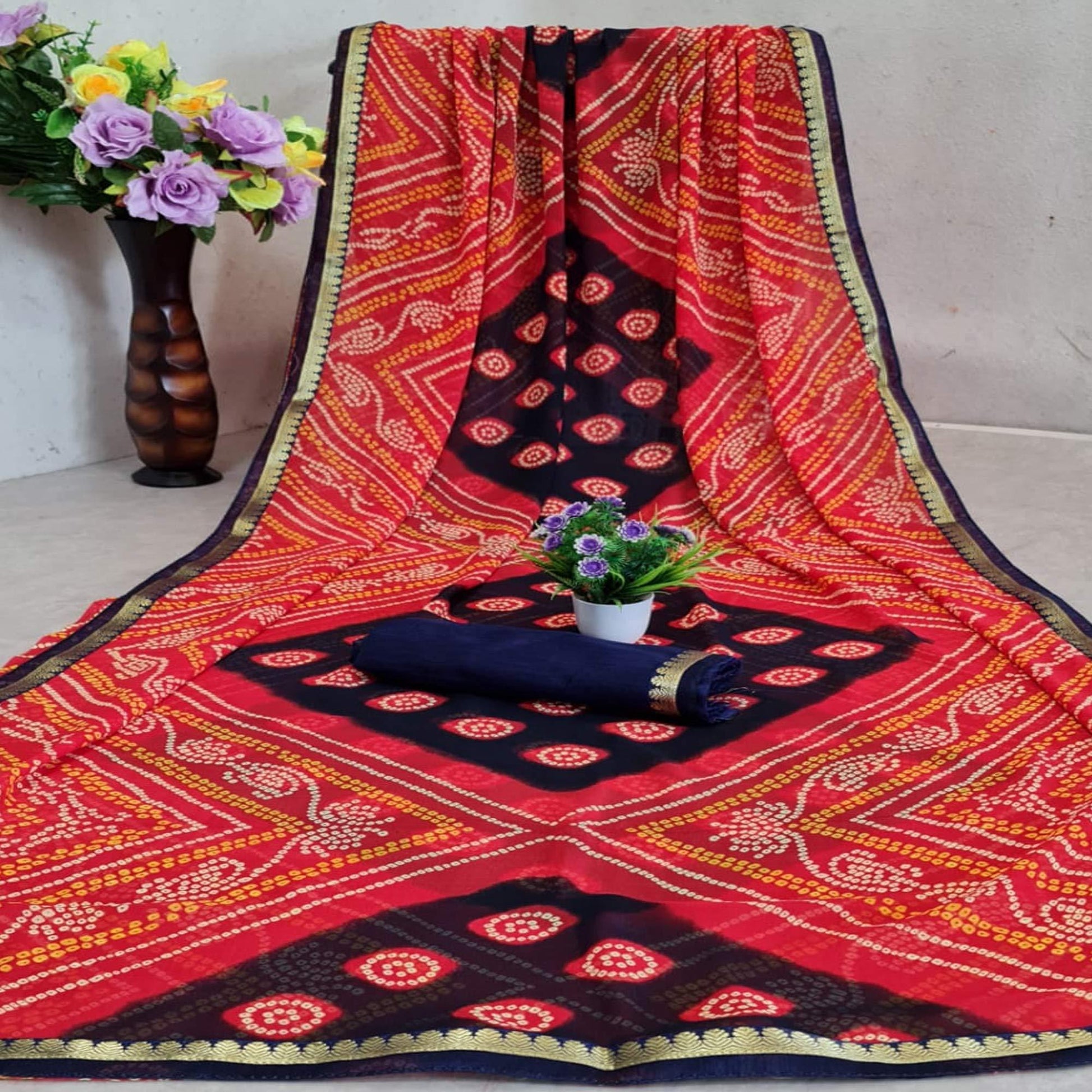 Fantastic Pink - Blue Colored Festive Wear Woven Moss Georgette Saree