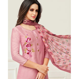 Fantastic Pink Colored Casual Wear Embroidered Chanderi Dress Material