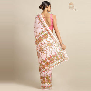 Fantastic Pink Colored Casual Wear Floral Printed Linen Saree