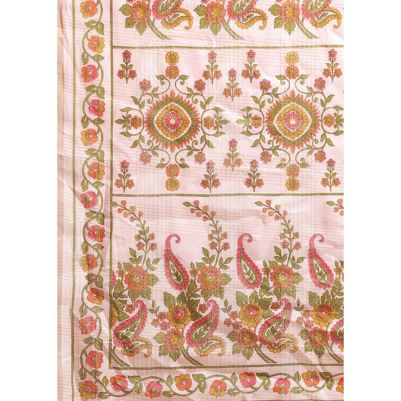 Fantastic Pink Colored Casual Wear Floral Printed Linen Saree