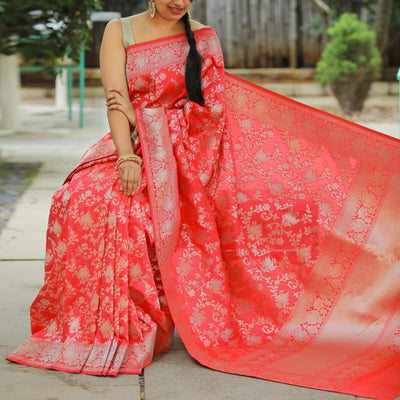 Fantastic Pink Colored Festive Wear Woven Banarasi Silk Saree