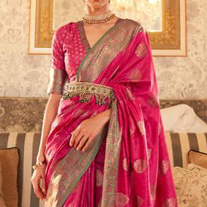 Fantastic Pink Colored Festive Wear Woven Silk Saree