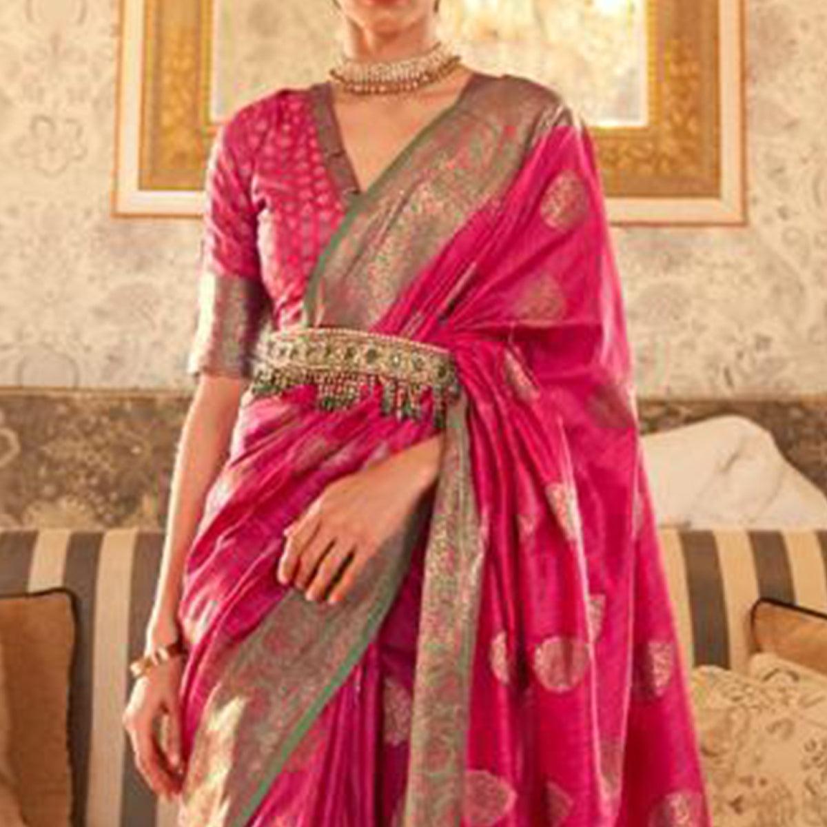 Fantastic Pink Colored Festive Wear Woven Silk Saree