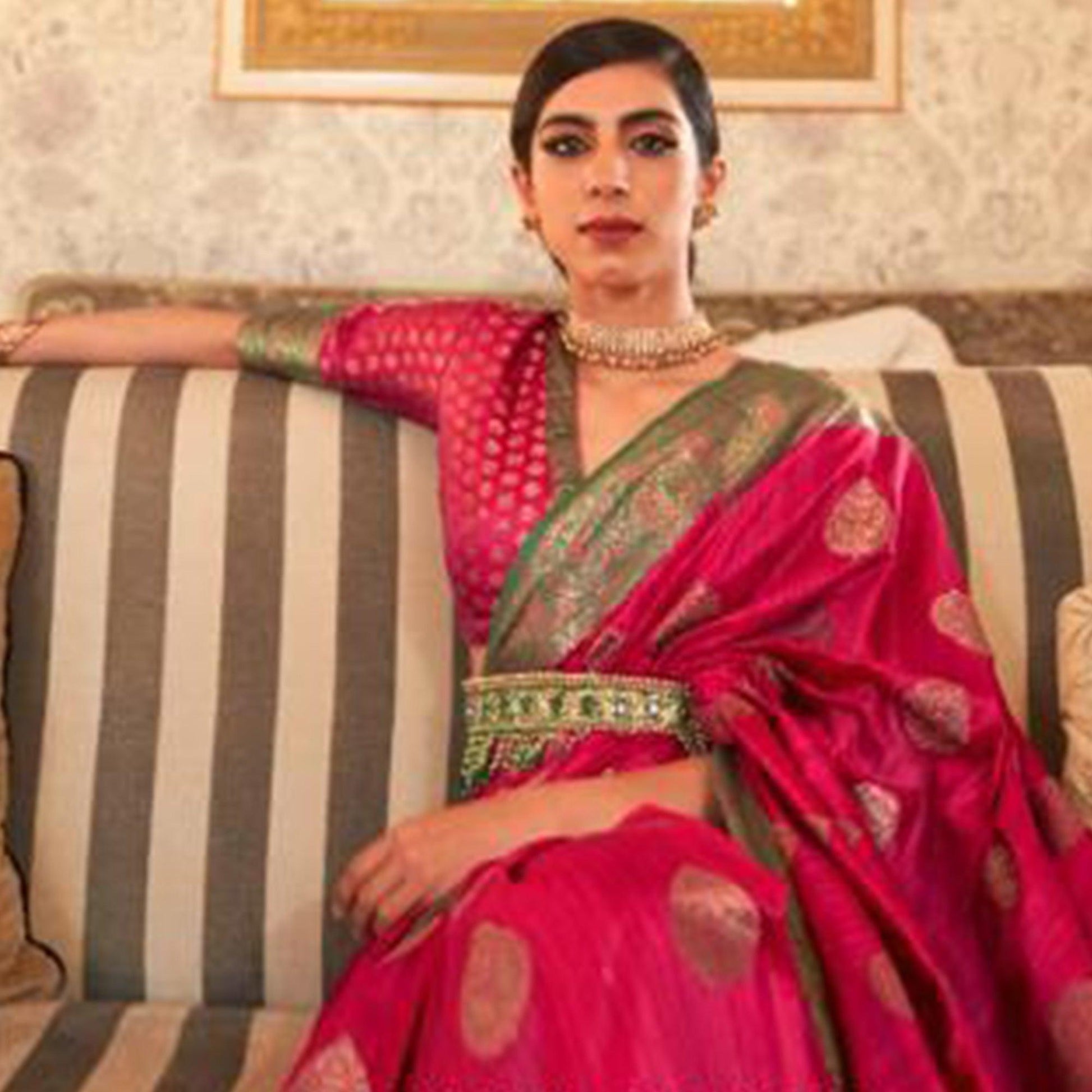 Fantastic Pink Colored Festive Wear Woven Silk Saree