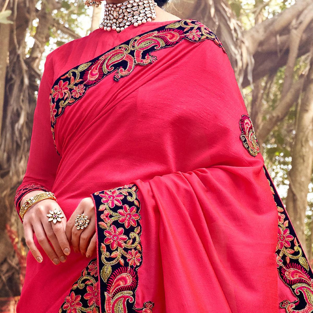 Fantastic Pink Colored Party Wear Embroidered Art Silk Saree