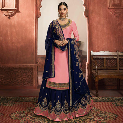 Fantastic Pink Coloured Partywear Embroidered Georgette Satin Sharara Style Salwar Suit
