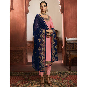 Fantastic Pink Coloured Partywear Embroidered Georgette Satin Sharara Style Salwar Suit