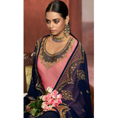 Fantastic Pink Coloured Partywear Embroidered Georgette Satin Sharara Style Salwar Suit