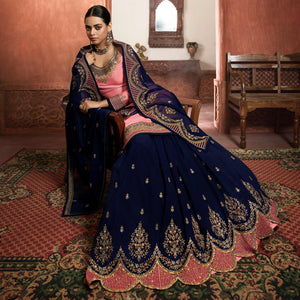 Fantastic Pink Coloured Partywear Embroidered Georgette Satin Sharara Style Salwar Suit