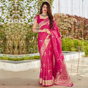 Fantastic Pink Coloured Partywear Woven Silk Saree