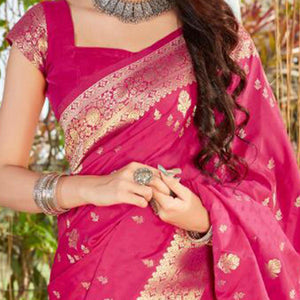 Fantastic Pink Coloured Partywear Woven Silk Saree