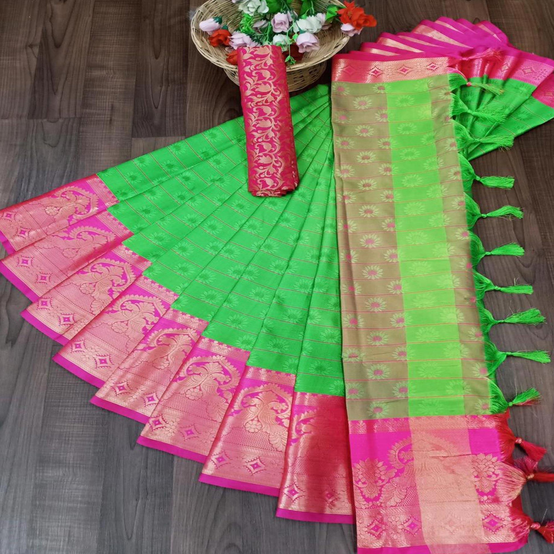 Fantastic Popti Colored Festive Wear Woven Cotton Silk Saree
