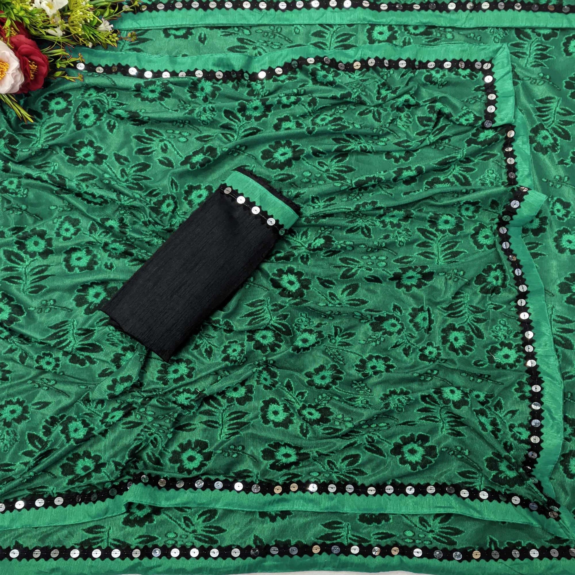 Fantastic Rama Colored Festive Wear Floral Woven Art Silk Saree