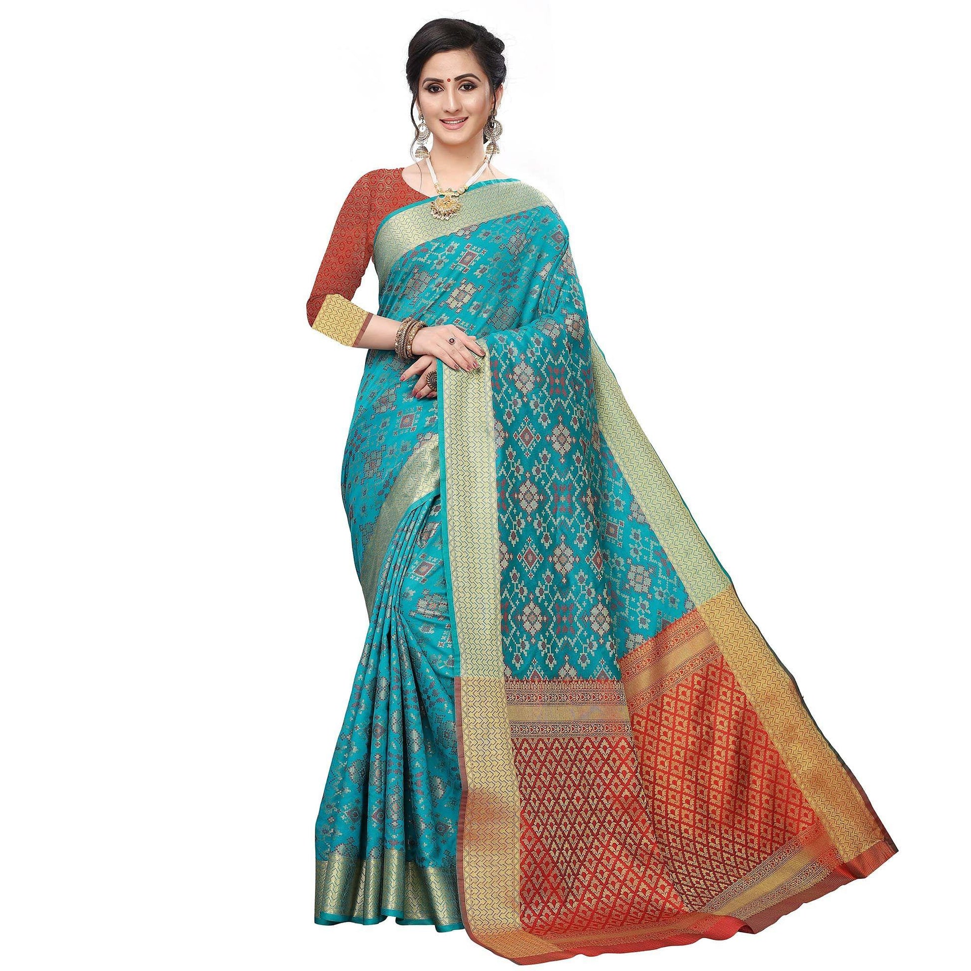 Fantastic Rama Colored Festive Wear Woven Kanjivaram Silk Saree