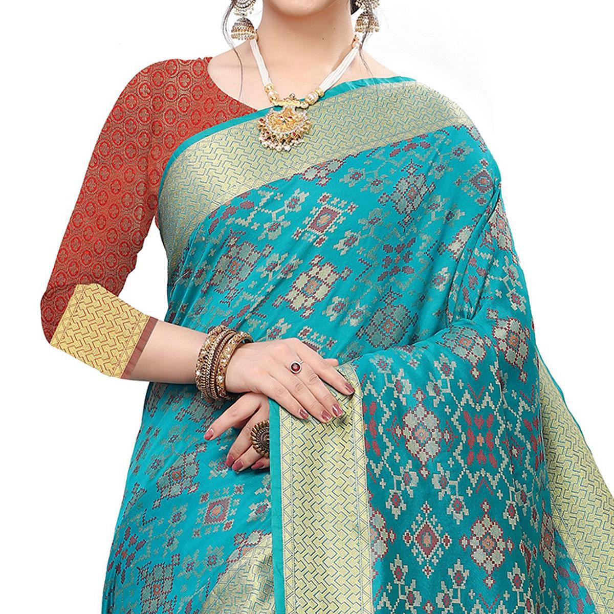 Fantastic Rama Colored Festive Wear Woven Kanjivaram Silk Saree