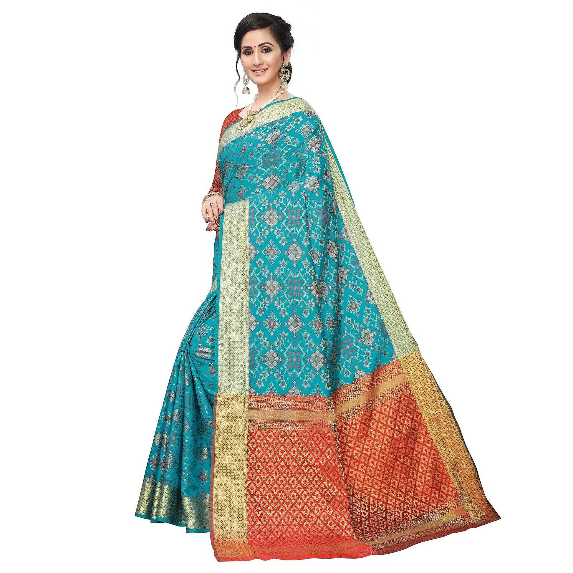 Fantastic Rama Colored Festive Wear Woven Kanjivaram Silk Saree
