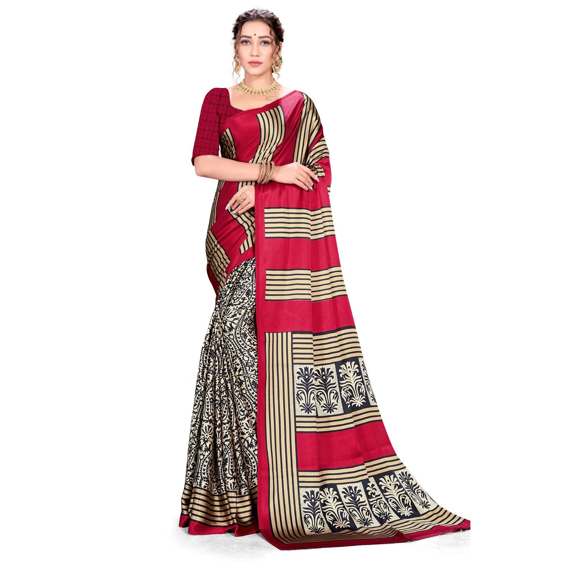 Fantastic Red Colored Festive Wear Printed Satin Crepe Saree