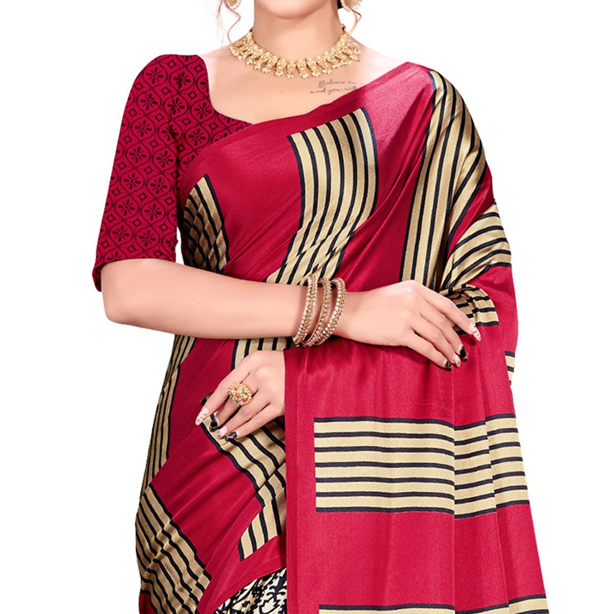 Fantastic Red Colored Festive Wear Printed Satin Crepe Saree