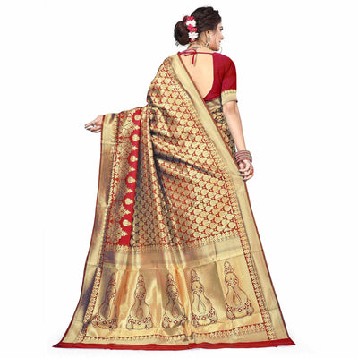 Fantastic Red Colored Festive Wear Woven Silk Saree